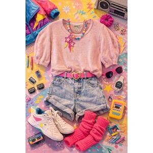 Reference Point by Garrett Pink Silk Angora Blend Puff Sleeve Sweater Small